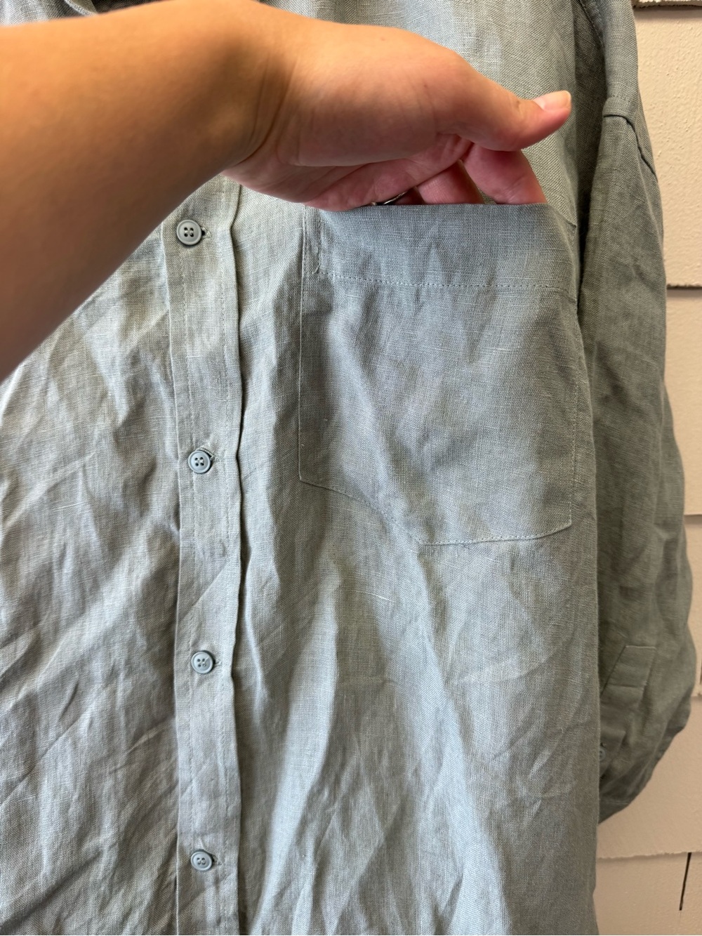 Mamene Florence Linen Shirt Dress Aloe Gray Green XS S Oversized Button Up - Picture 5 of 14